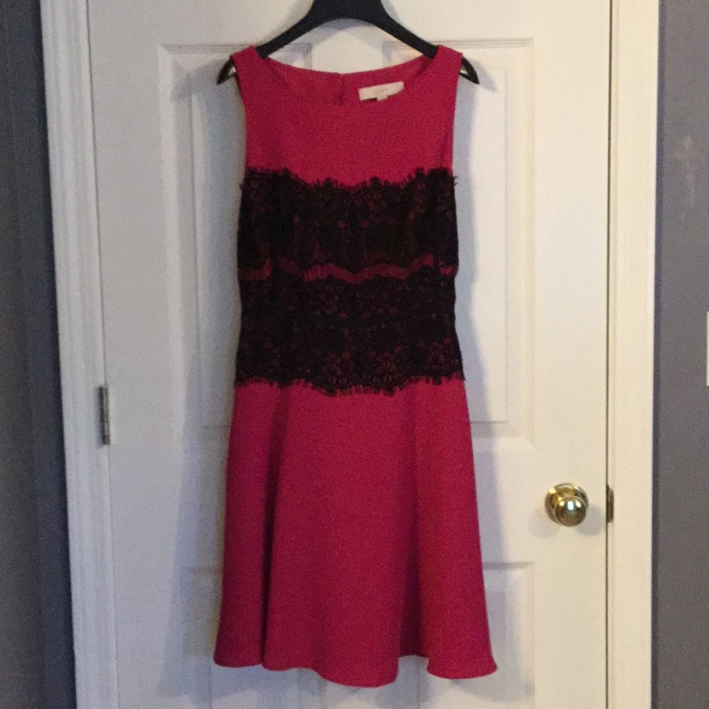 Loft fuchsia dress with black lace